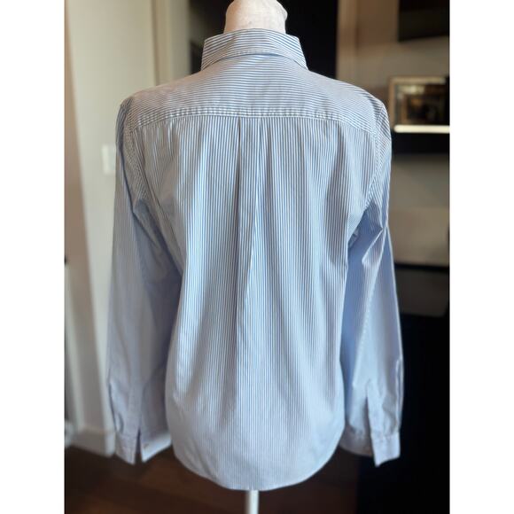 Theory Blue White Striped Essential Button Down Large Collar Shirt cotton top - Picture 8 of 11
